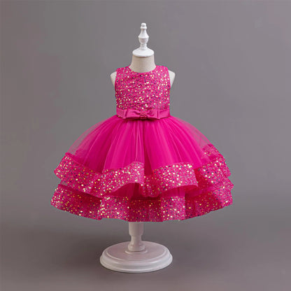 2025 Summer Girls Party Dresses 1-6 Years Kids Glittering Princess Dress Baby High-end First Birthday Party Evening Dress