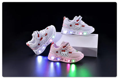 Sanrio LED Kids Shoes for Girls Cute Cartoon Hello Kitty Shoes Summer Girl Kawaii Shoes Soft Bottom Sneakers Casual Shoes