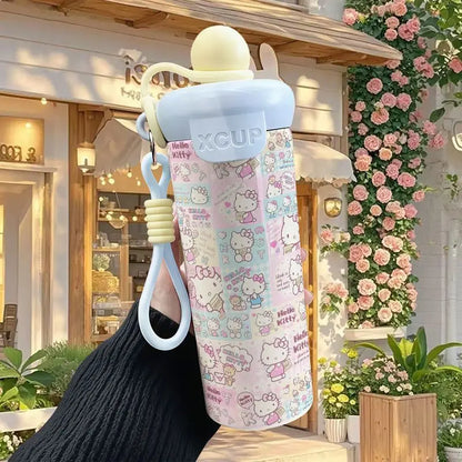 600ml Sanrio Hello Kitty Vacuum Thermos Cup SS316 Insulated Coffee Mug with Lifting Rope Portable Outdoor Drinking Water Kettle