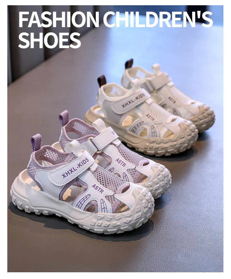 Boys and Girl's Casual Sandals Anti Kick Closed-toe Kid's Beach Shoes Summer Mesh Breathable Children's Sports Sandals