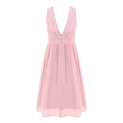 Girls Sheer Floral Lace Chiffon Party Dress Bridesmaid Clothing Sleeveless Backless Pleated Princess Dress for Wedding Birthday