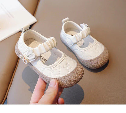 Girl's Mary Janes Cute Flat Sewing Pu Leather Little Children Leather Shoes Pu 21-30 Hook-loop Anti-slip Lovely Kids Spring Shoe