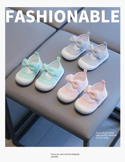 Kids Shoes  Baby Girl Walking Shoes with Breathable and Non Slip Mesh Bow Princess Shoes with Non Slip Soft Soles