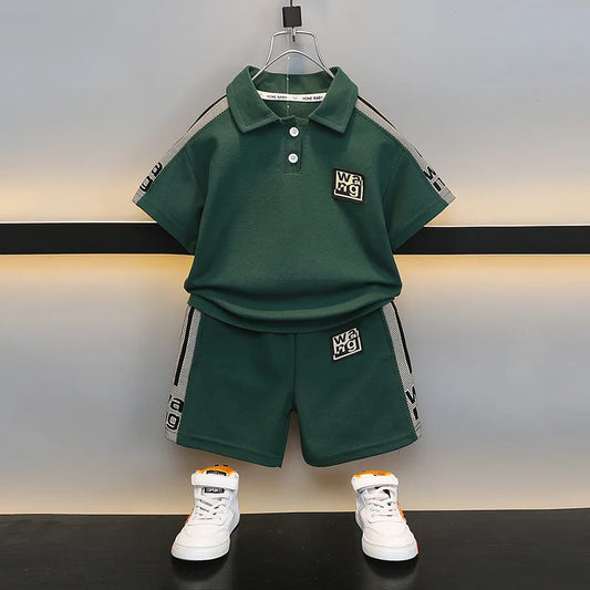 Boys Summer Polo Shirt Set New Baby Short-sleeved Two-piece Set Boys Children's Foreign Children's Clothing