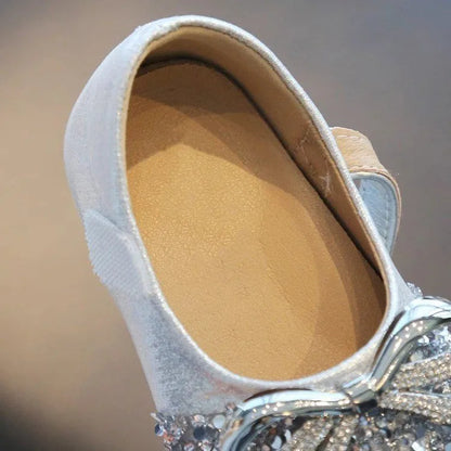 Bling Sequine Flats Shoes For Kids Princess Gold Silver Bowtie Dress Shoes For Toddler Girls Spring Autumn Causal Baby Walkers