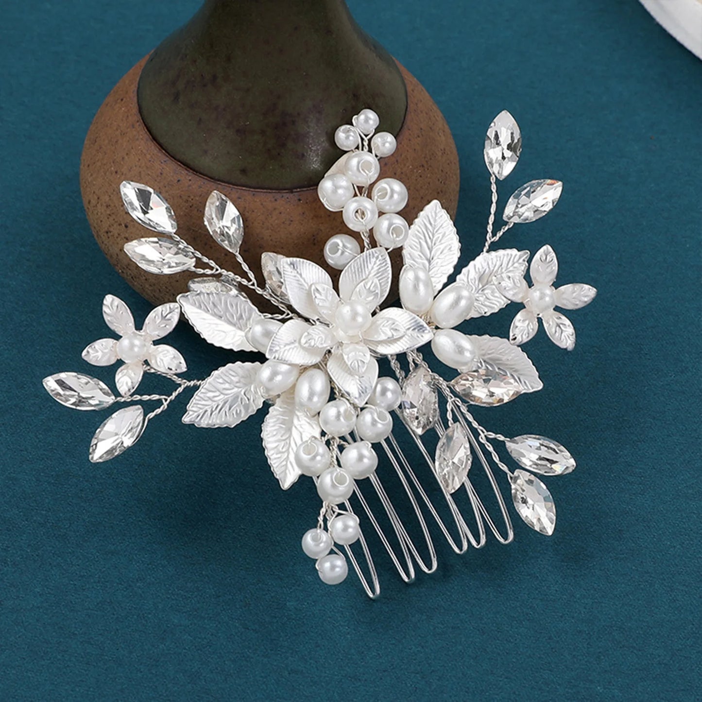Wedding Hair Accessories Flower Hair Clips Hairpin Crystal Bride Headdress for Women Faux Pearl Barrettes Hair Combs Hair Decor
