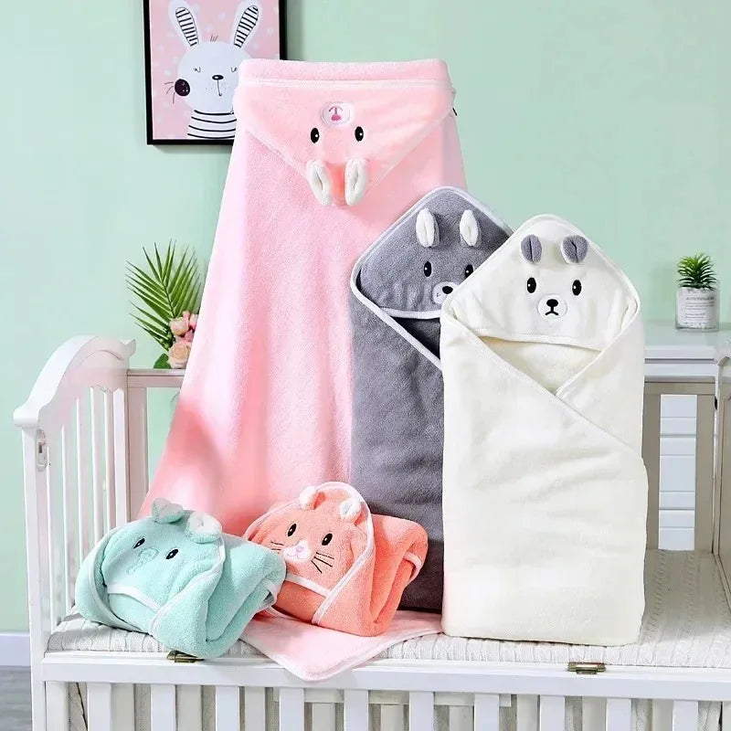 -Cartoon Animal Baby Hooded Bath Towels Toddler Bathrobe Warm Sleeping Swaddle Wrap for Boys Girls Newborn Soft Towel Blanket