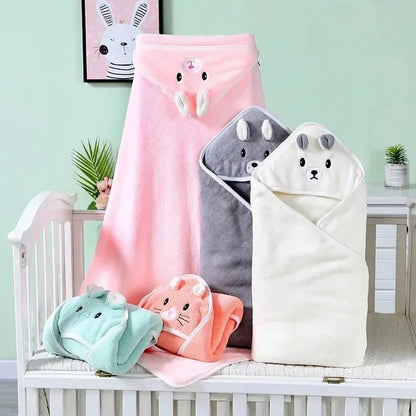 -Cartoon Animal Baby Hooded Bath Towels Toddler Bathrobe Warm Sleeping Swaddle Wrap for Boys Girls Newborn Soft Towel Blanket