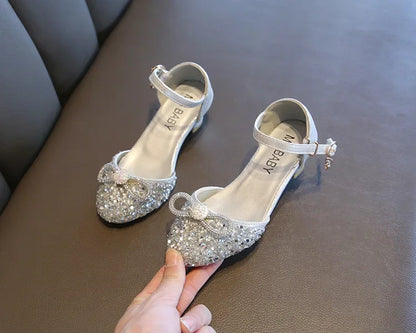 Girls High Heels for Kids Party Wedding Evening Dress Shoes 2021 Fashion Crystal Summer Princess Stockings Girl Sandals E02165