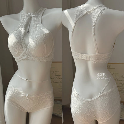 Elegant French Maid Style Lingerie Pure Desire Lace Plunge Bra Set Magic Lift Push Up Outward Expansion Gathering MOYISU Sexy AB