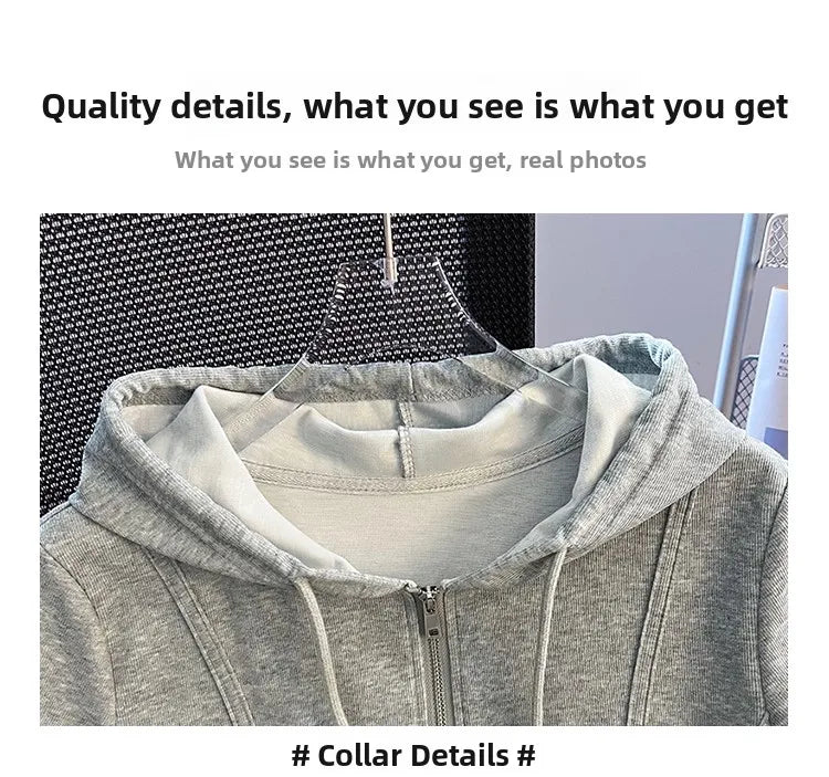 Summer New Women's Zipper Hoodie ort Sve T-irt Pure Cotton Slim Fit ort Fibone Top Korean Sle Commute Faion