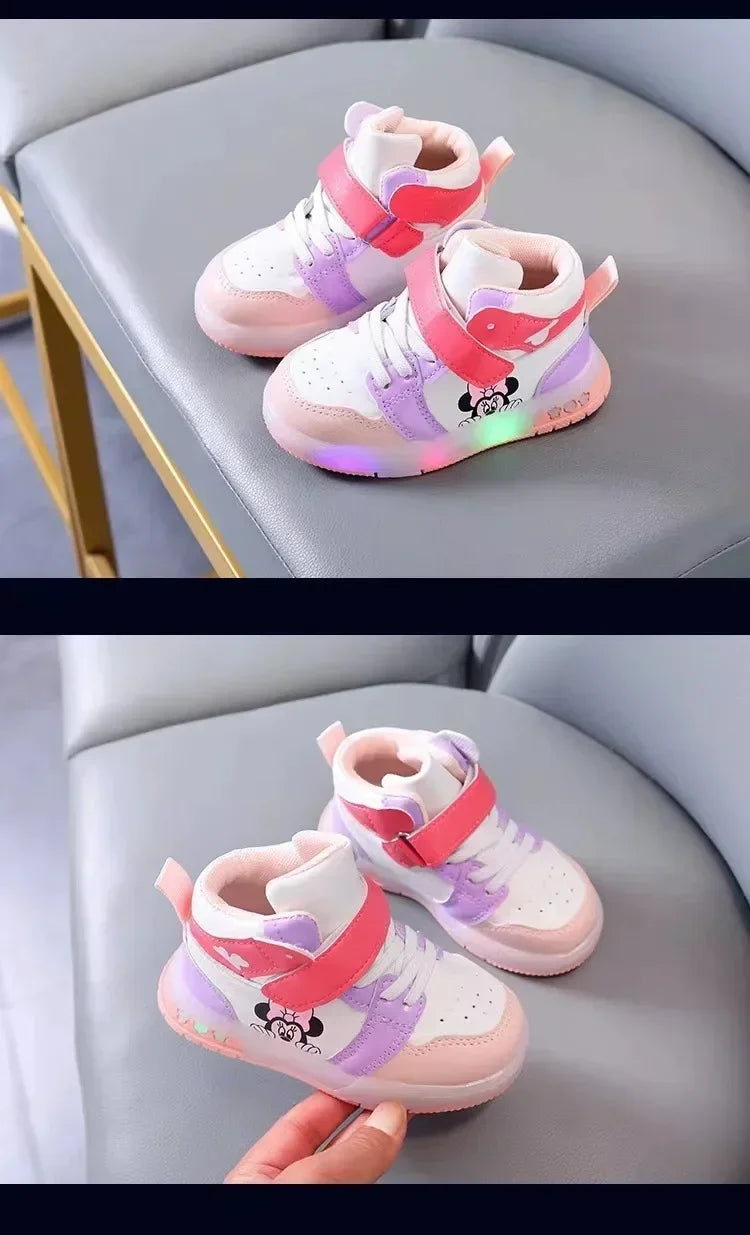 Cute Minnie Mickey Cartoon Led Lighted Shoes for Boys Girls Luminous Shoes Toddler Flash Lights