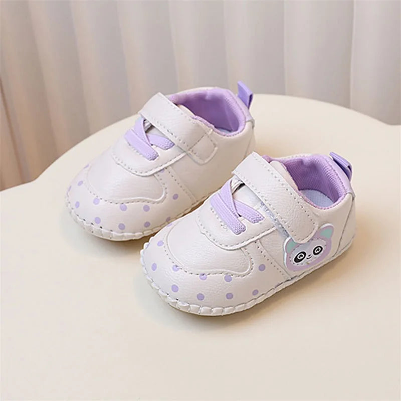 Baby Girls Synthetic Leather Flat Shoes Spring Autumn Anti-Slip Sole Cartoon Infant Shoes