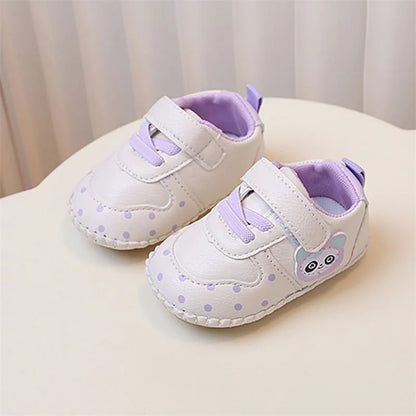 Baby Girls Synthetic Leather Flat Shoes Spring Autumn Anti-Slip Sole Cartoon Infant Shoes