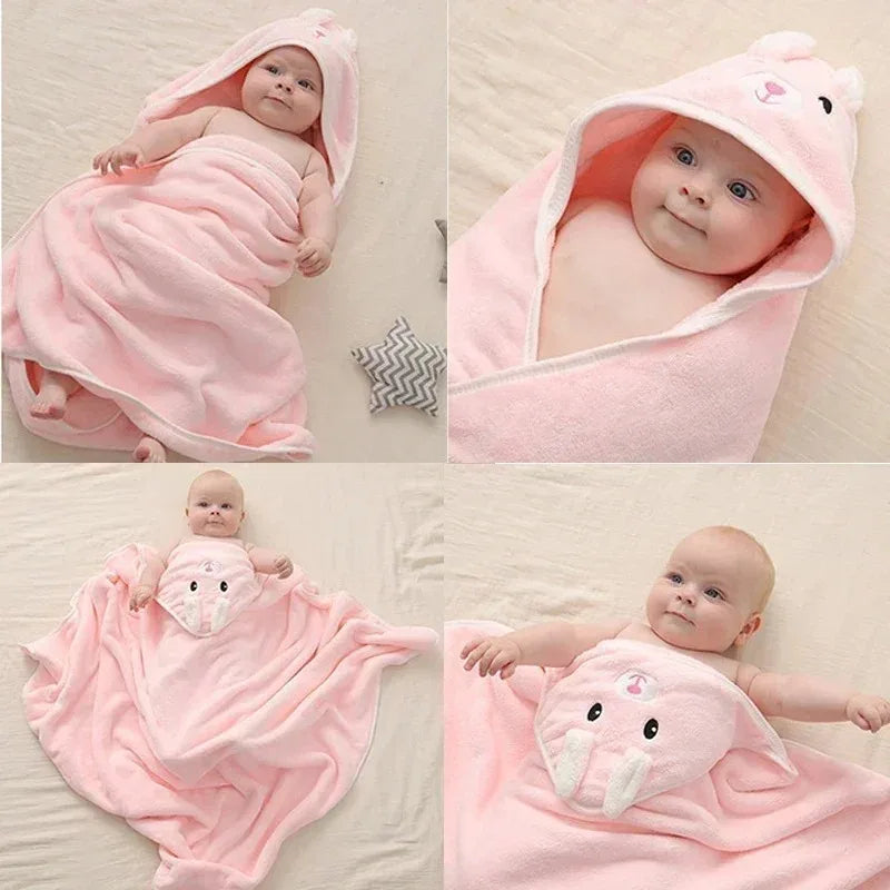 -Cartoon Animal Baby Hooded Bath Towels Toddler Bathrobe Warm Sleeping Swaddle Wrap for Boys Girls Newborn Soft Towel Blanket
