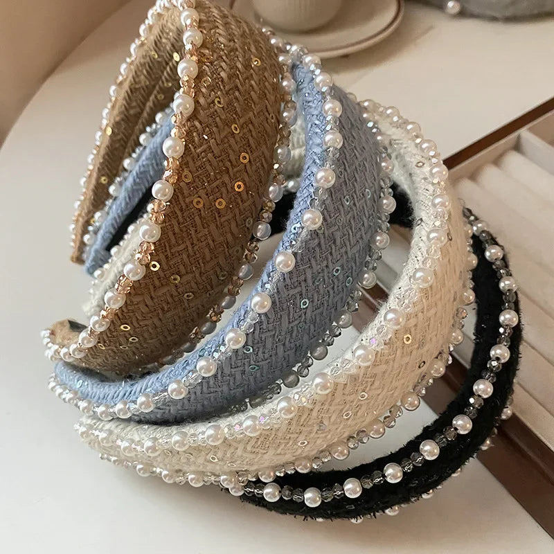 Women Hair Accessories France Pearl Beaded Hairhoops Headwears Weave Hairbands for Women Fashion Headband Accessories
