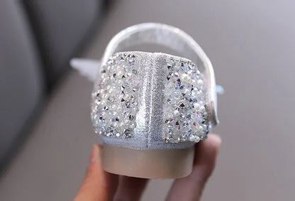 Girls Leather Shoes Children's Lace Butterfly Rhinestone Pearls Beading Performance Single Shoes Fashion Weeding Kids Shoes