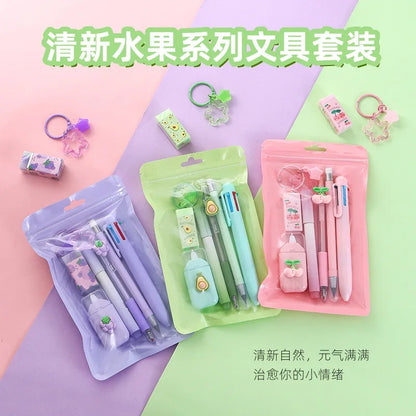 7pcs/set Little Fresh Fruits Series Stationary Sets 7-in-1 Multi-functional Stationery Supplies Back to School Gift For Kids