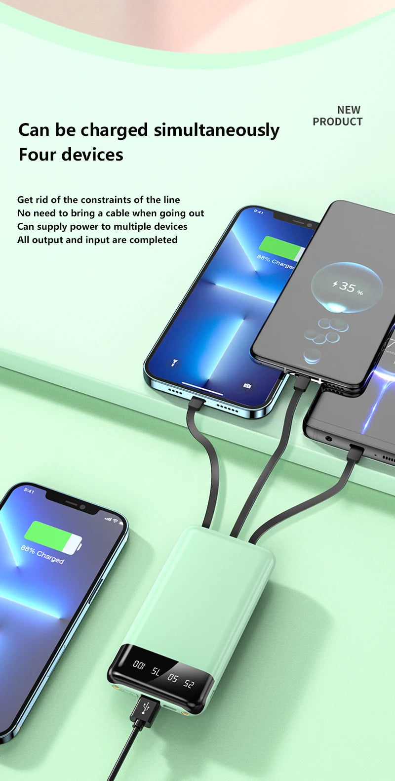 New 50000mAh High-capacity Portable Power Bank for Charging Smartphones and Digital Electronic Devices For Holidays and Travels