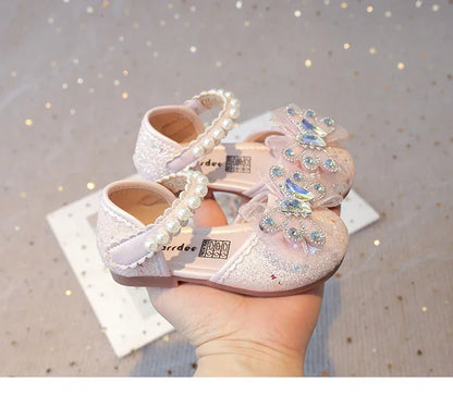 Baby Girls Leather Shoes  Spring Summer Children Casual Half Sandals Sequins with Crystal Butterfly Fashion Princess Sweet