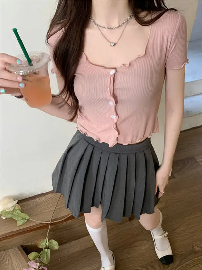T-shirts Women Solid Leisure Summer V-neck Elegant Comfortable Simple Edible Tree Fungus Streetwear All-match Sweet Chic Popular