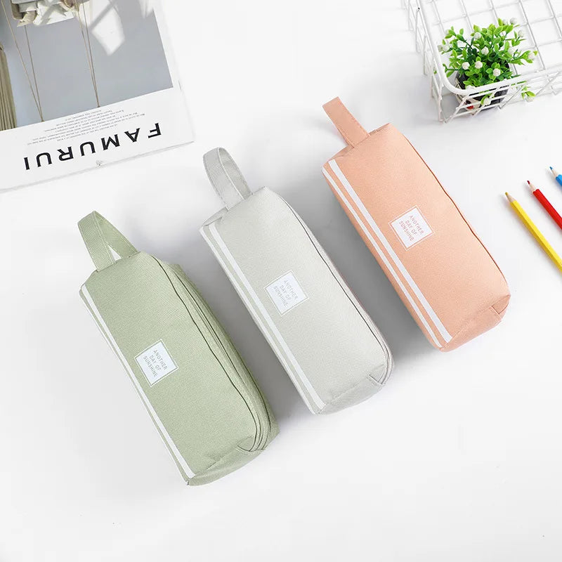 Large Capacity Canvas Pen Case Double Layer Pencil Pouch Middle Primary School Stationery Organizer Storage