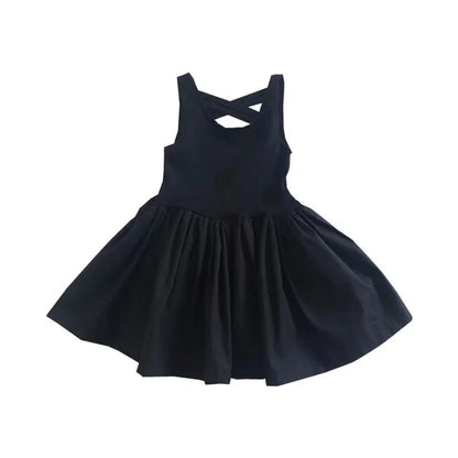 Summer Girls Elegant Goth Dresss Black Sleeveless Tutu Dress Backless Off Shoulder Party Kid Dresses 2 4 5 6 7 8 Years Old