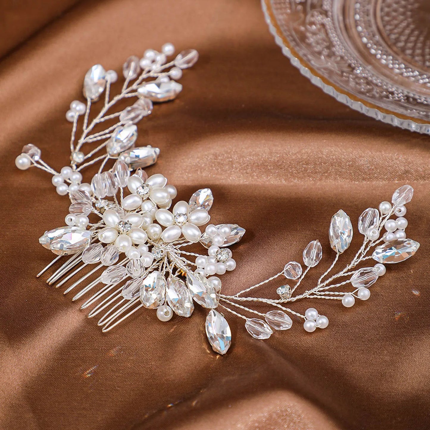 Wedding Hair Accessories Flower Hair Clips Hairpin Crystal Bride Headdress for Women Faux Pearl Barrettes Hair Combs Hair Decor