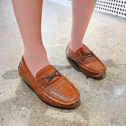 Boys Loafers Non-slip Children's Leather Shoes All-match Four Seasons Metal Buckle  Shiny Simple Kids Fashion Moccasin Shoes