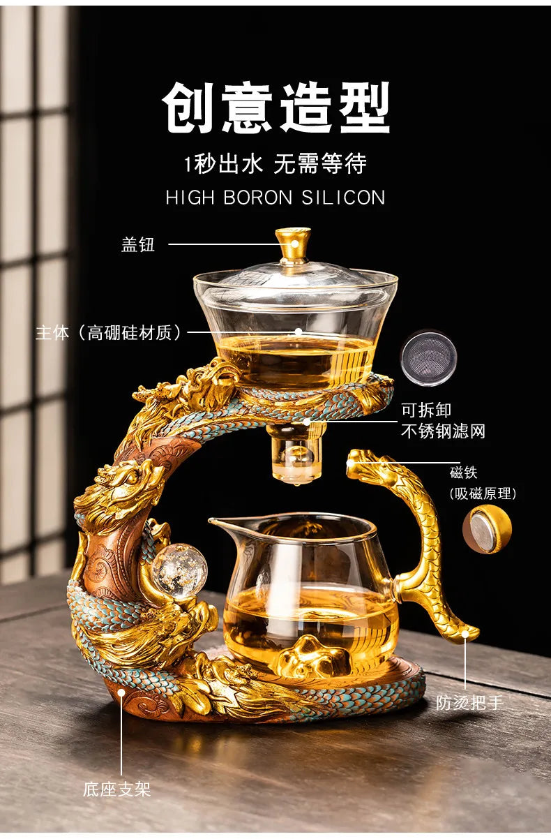 Lazy Glass Automatic Tea Set Business Gift High Borosilicate Dragon Kung Fu Teaware Sets