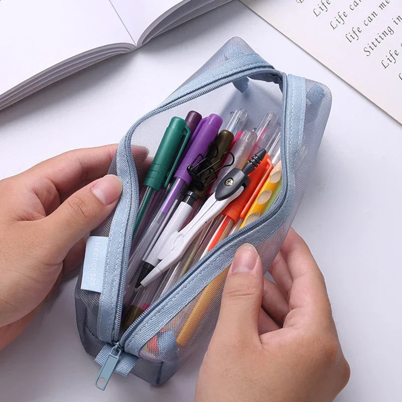 Mesh Pencil Case Transparent Pens Pouch Cute Simple Aesthetic Bag Organizer Office School Supplies for Student Stationary