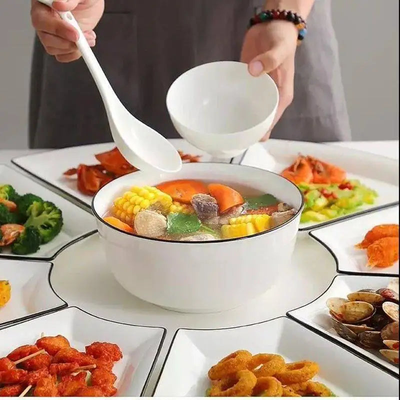 DIY Platter Creative Set Combination Plate Ceramic Plate Household Compartment Round Table Plate Fan-shaped Dish Tableware