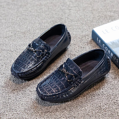 Boys Loafers Non-slip Children's Leather Shoes All-match Four Seasons Metal Buckle  Shiny Simple Kids Fashion Moccasin Shoes