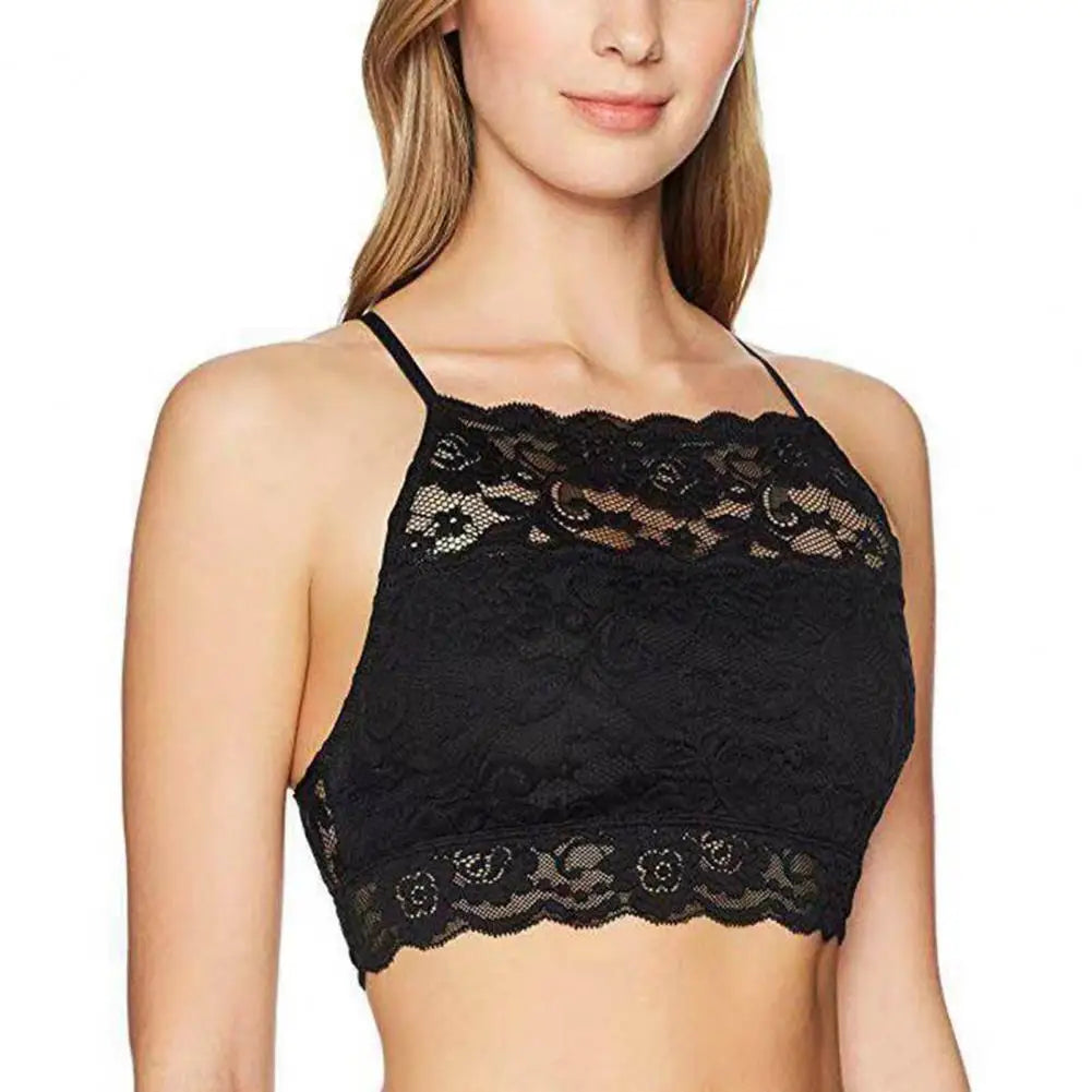 Summer Embroidery Flower Lace Tube Top Halter Backless Bandeau Bra Breathable Perspective Thin Women Underwear