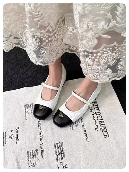 Spring and Autumn temperament commuting shallow mouth single shoe square toe Mary Zhen single shoe women