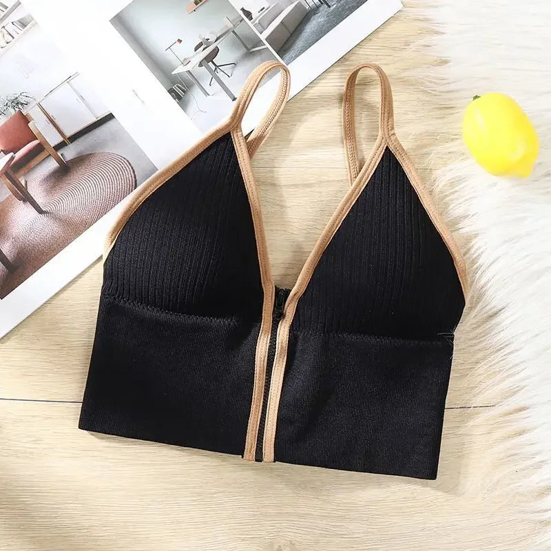 Korean striped crop tops slim fit spaghetti strap tanke top women built in bra off shoulder sleeveless versatile camisole ins