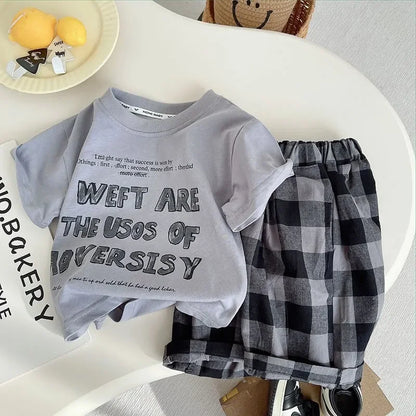 Summer Children Clothes Boys Girls Short-sleeved Striped T-shirt +Shorts 2Pcs Set Babies Fashion Round Neck Outfits Kids Suits