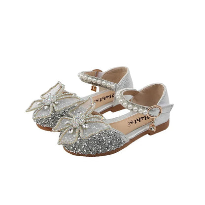 Large Crystal Bow Tie Kids Shoes for Girl Princess Beading Mary Jane Shoes Bling Prom Children  Girls Designer Shoes