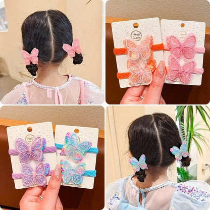 Girls Hair Rope Sequins Butterfly Elastic Hair Bands Candy Colors Scrunchies Ponytail Holder Rubber Bands