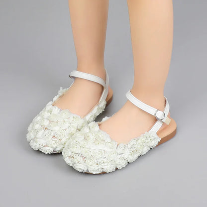 Girls Half Sandals Kids Princess Flowers Dress Shoes Fashion Simple Summer Children Flat Mary Janes Shoes for Party Wedding