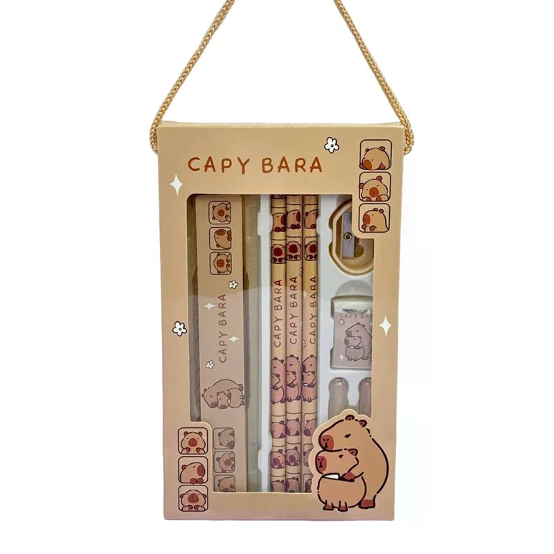 8 In 1 Capybara Cartoon Animals Pencil Ruler Eraser Sharpener Stationery Set Student School Office Writing Supplies Kids Gift