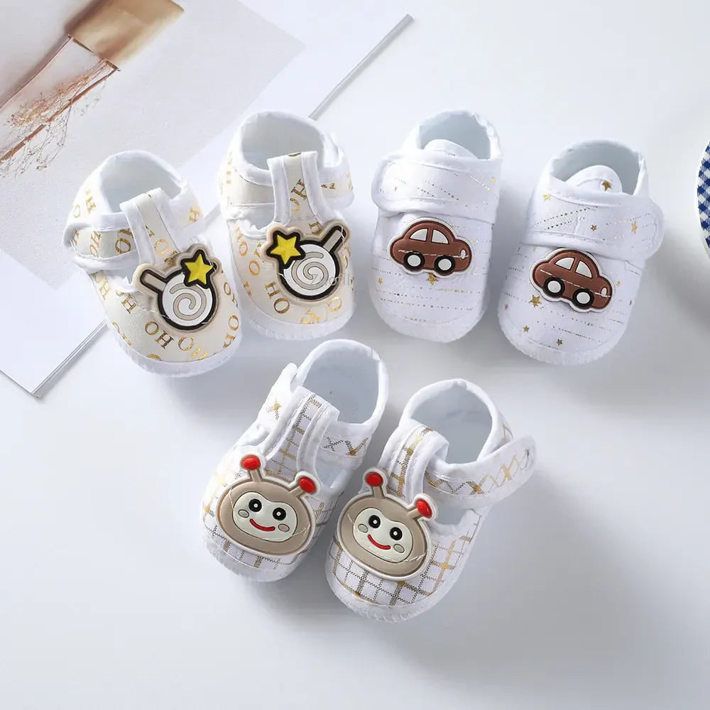 Newborn Baby Boy Girls Shoes Spring Autumn Lovely Floral Embroidery Anti-Slip Sneaker Crib Shoes Soft Cotton Cute First Walkers