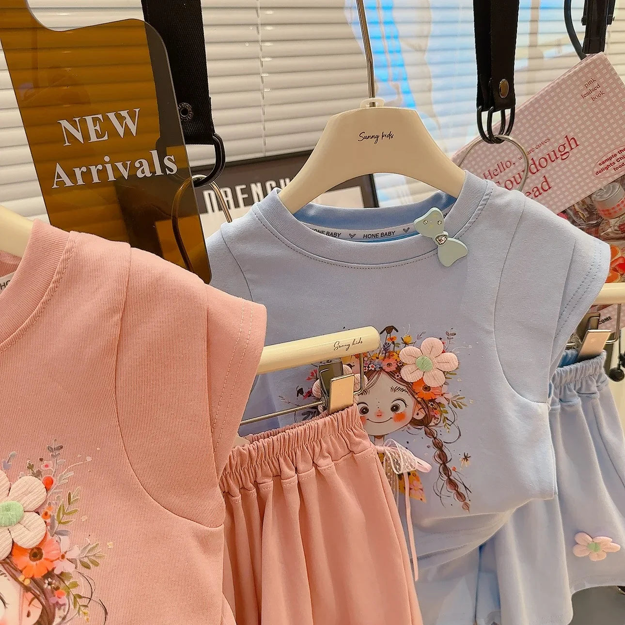 Korean Fresh Style Summer Set Cute Short Sleeve Top & High-Waist Shorts for Girls, 2-Piece Outfit