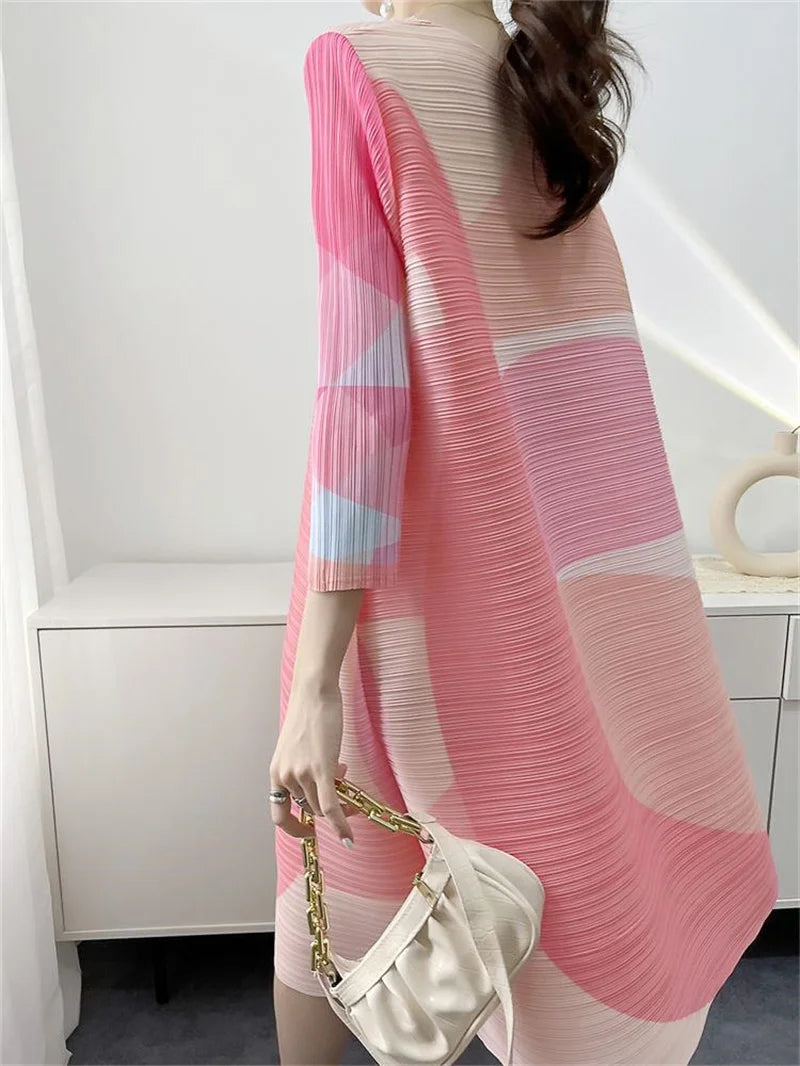 Womens Dresses Evening Dresses New Beautiful Printed Pleated Dress Summer age Plus size Fashion Loose Mid-year Long Female Skirt