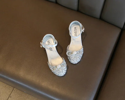 Girls High Heels for Kids Party Wedding Evening Dress Shoes 2021 Fashion Crystal Summer Princess Stockings Girl Sandals E02165