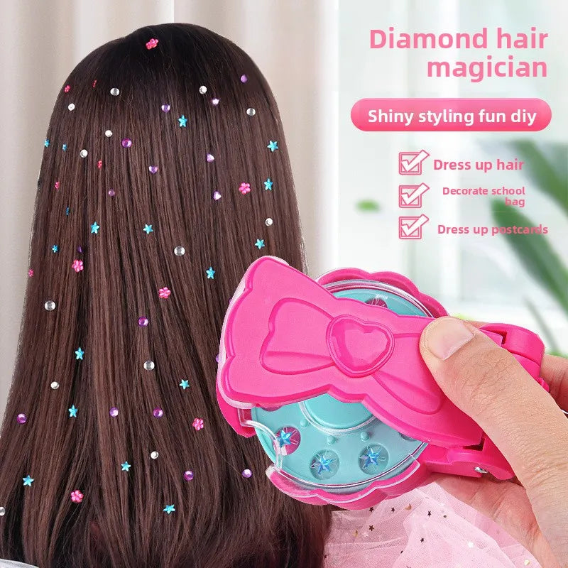 Girls Role Play Diamond Hair Accessories DIY Craft Set Magic Stamping Bling Stickers Princess Dress Up Birthday Gift Toy