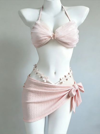 2026 New High Waist Fairy Sweet 4-Piece Women's Split Bikini Set Print Long Sleeve Swimwear Trendy Beach Vacation Fairy Swimsuit