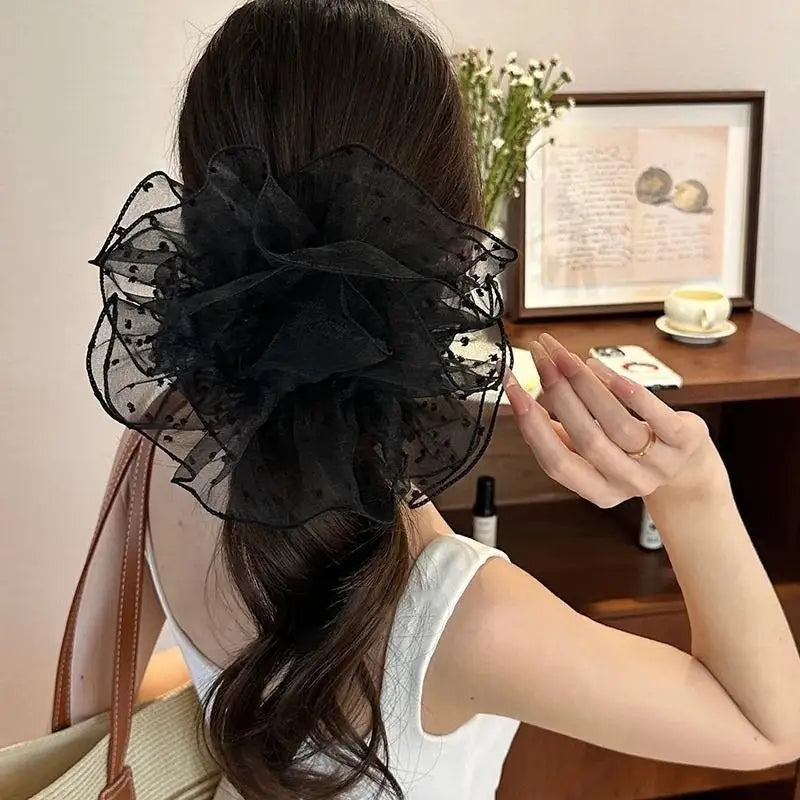 Women's Hair Accessories; Big Black Scrunchies Hairties for Buns and Ponytails, Chic Headwear Hair Bands