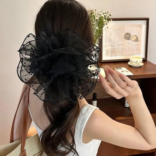 Women's Hair Accessories; Big Black Scrunchies Hairties for Buns and Ponytails, Chic Headwear Hair Bands