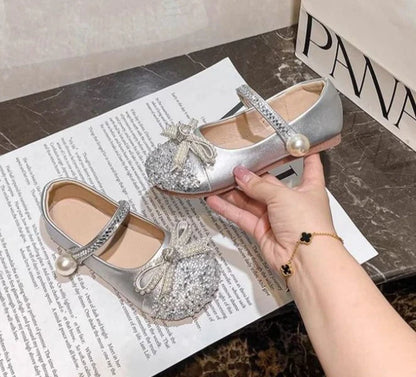 Girls Crystal Sparkle Princess Shoes Kids Fashion Leather Comfortable Party Performance Flats for Toddlers